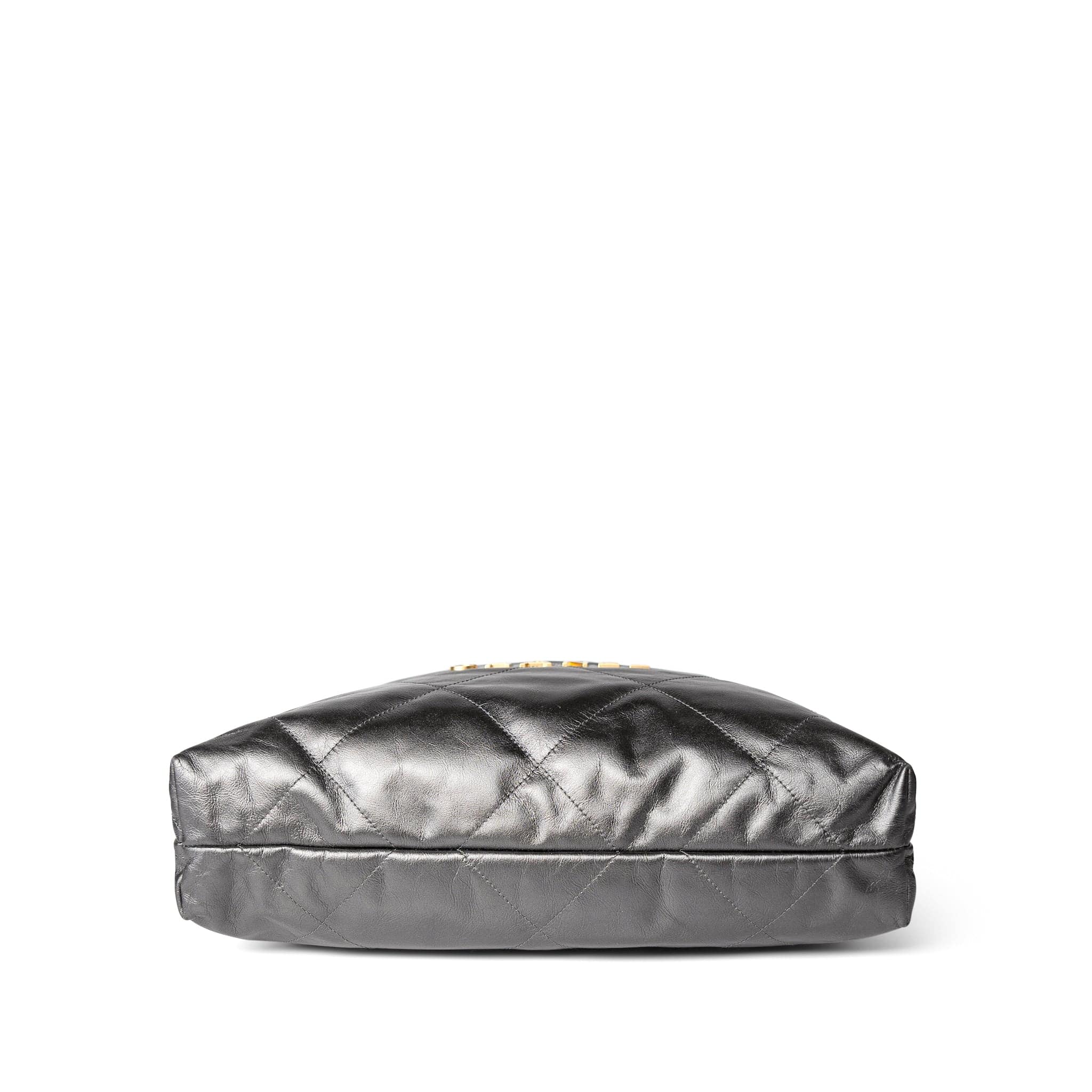 CHANEL Handbag 22 / Grey 22A Metallic Dark Grey Medium 22 Calfskin Quilted Hobo Bag Antique Gold Hardware - Redeluxe