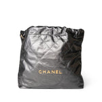 CHANEL Handbag 22 / Grey 22A Metallic Dark Grey Medium 22 Calfskin Quilted Hobo Bag Antique Gold Hardware - Redeluxe