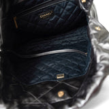 CHANEL Handbag 22 / Grey 22A Metallic Dark Grey Medium 22 Calfskin Quilted Hobo Bag Antique Gold Hardware - Redeluxe