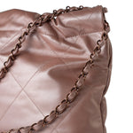 CHANEL Handbag 22A Metallic Pink / Rose Calfskin Quilted 22 Bag Drawstring Bag Small Rose Gold Hardware - Redeluxe