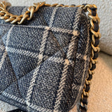 CHANEL Handbag 22A Navy Blue Ecru Tweed Quilted 19 Flap Small Mixed Hardware - Redeluxe