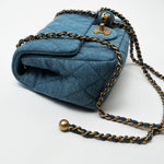 CHANEL Handbag 22C Blue Denim Pearl Crush Square Mini Flap AGHW - Redeluxe