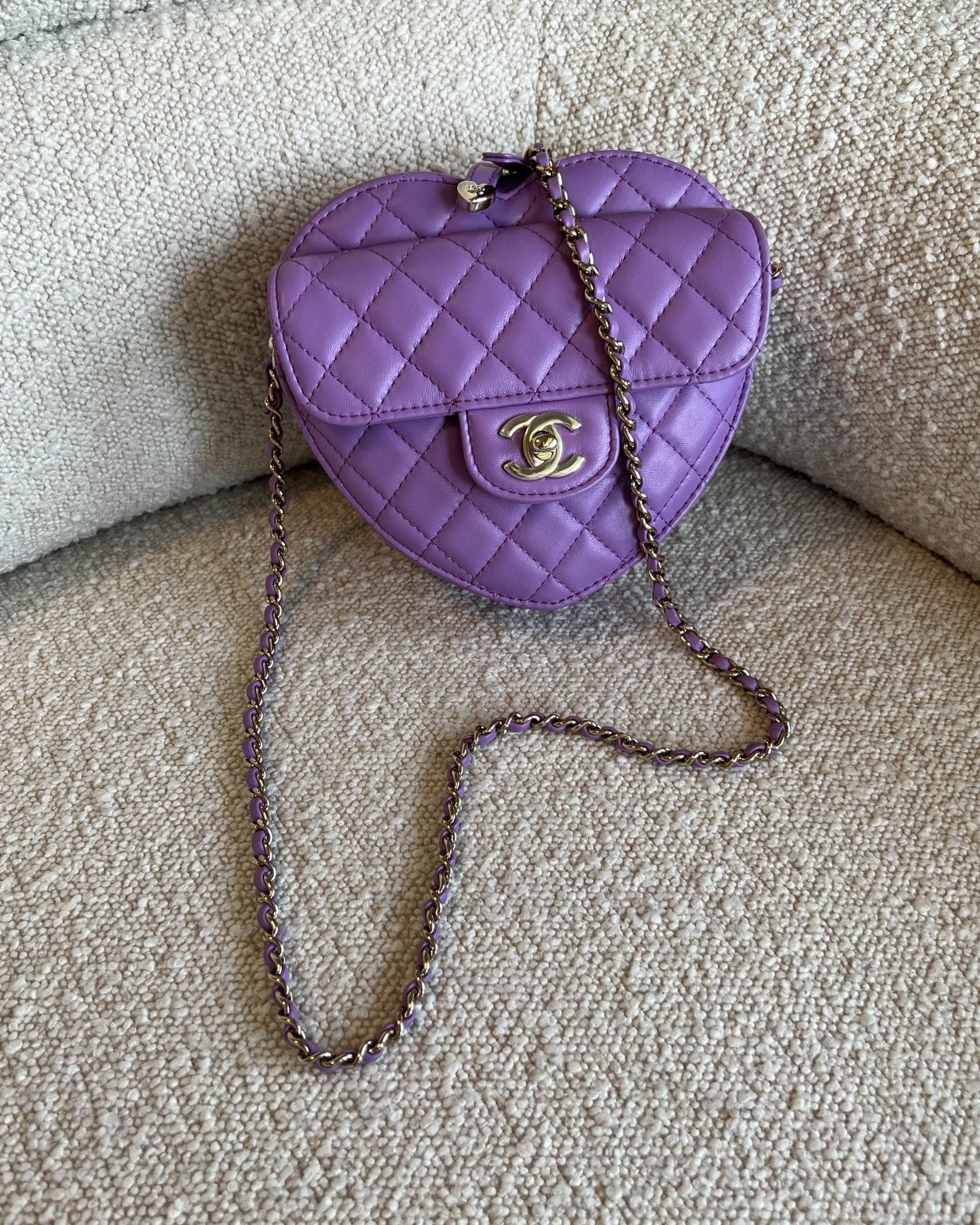 CHANEL Handbag 22C In Love Purple Lambskin Large Heart Bag LGHW - Redeluxe