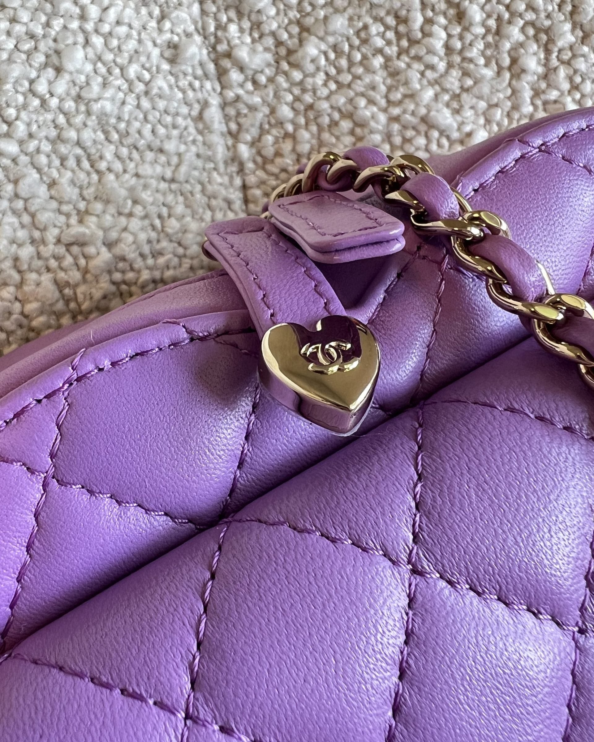 CHANEL Handbag 22C In Love Purple Lambskin Large Heart Bag LGHW - Redeluxe