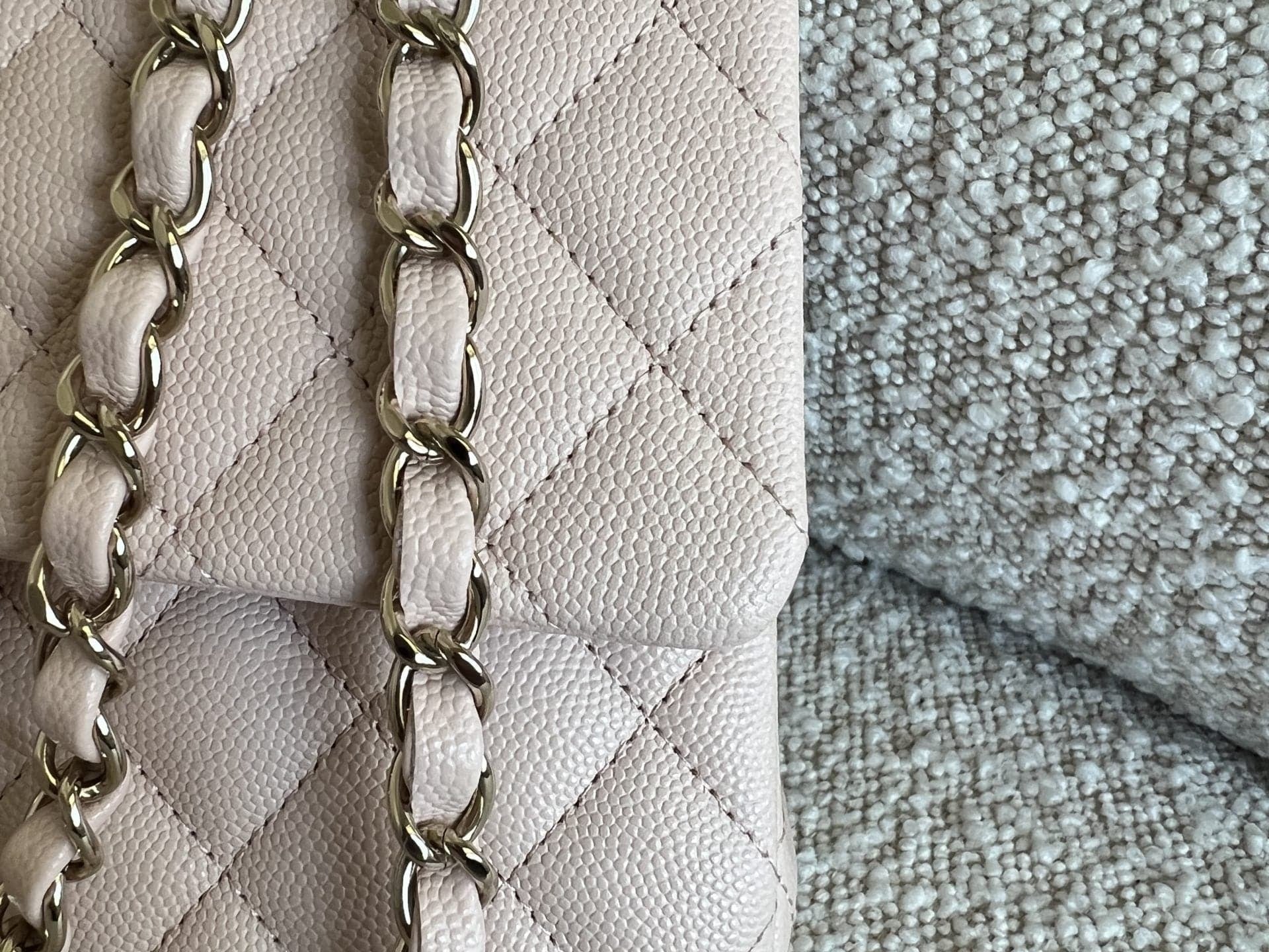 CHANEL Handbag 22C Light Beige Caviar Quilted Classic Flap Medium LGHW - Redeluxe