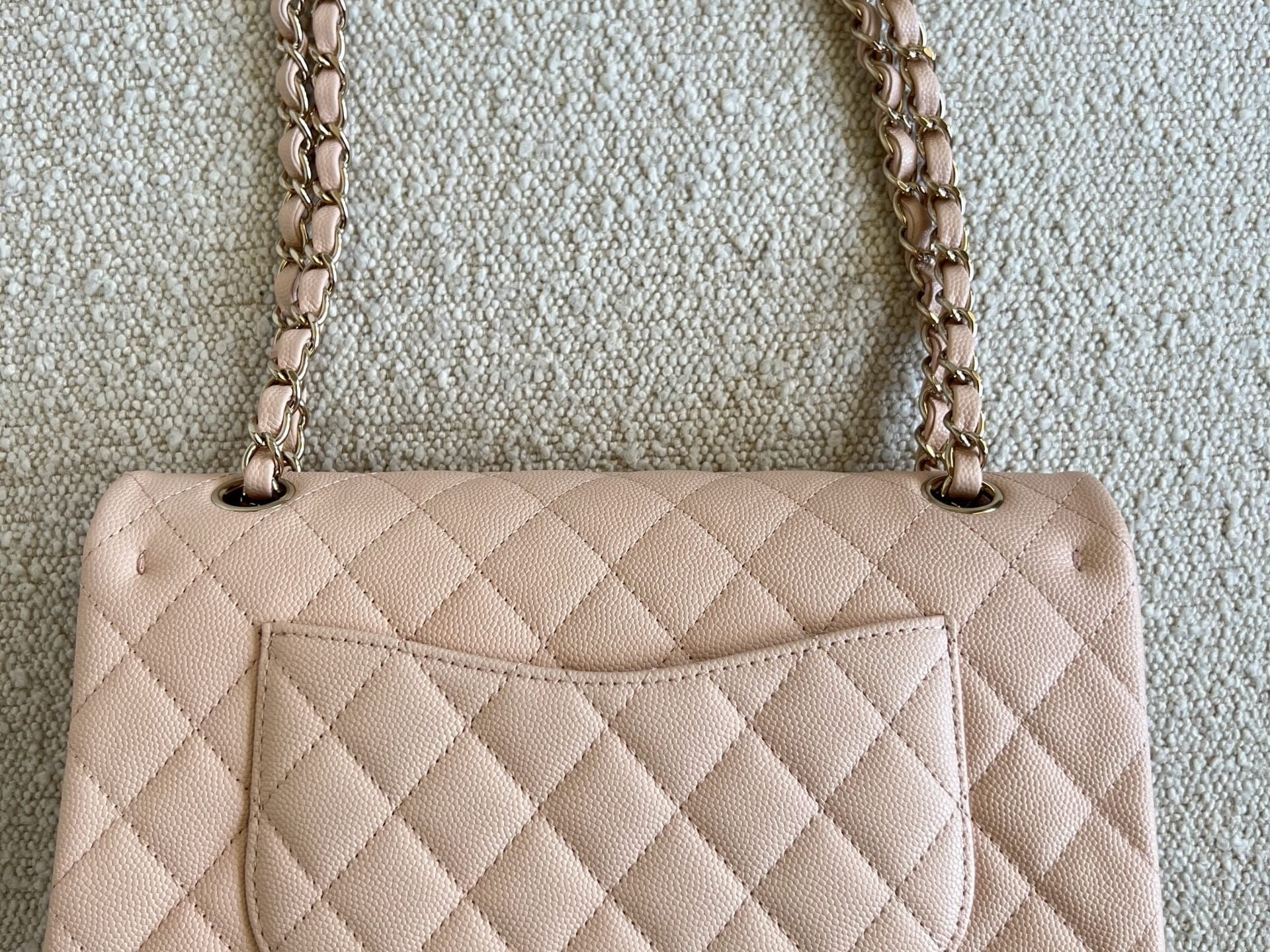 CHANEL Handbag 22C Light Beige Caviar Quilted Classic Flap Medium LGHW - Redeluxe