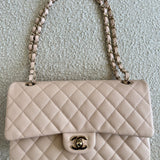 CHANEL Handbag 22C Light Beige Caviar Quilted Classic Flap Medium LGHW - Redeluxe