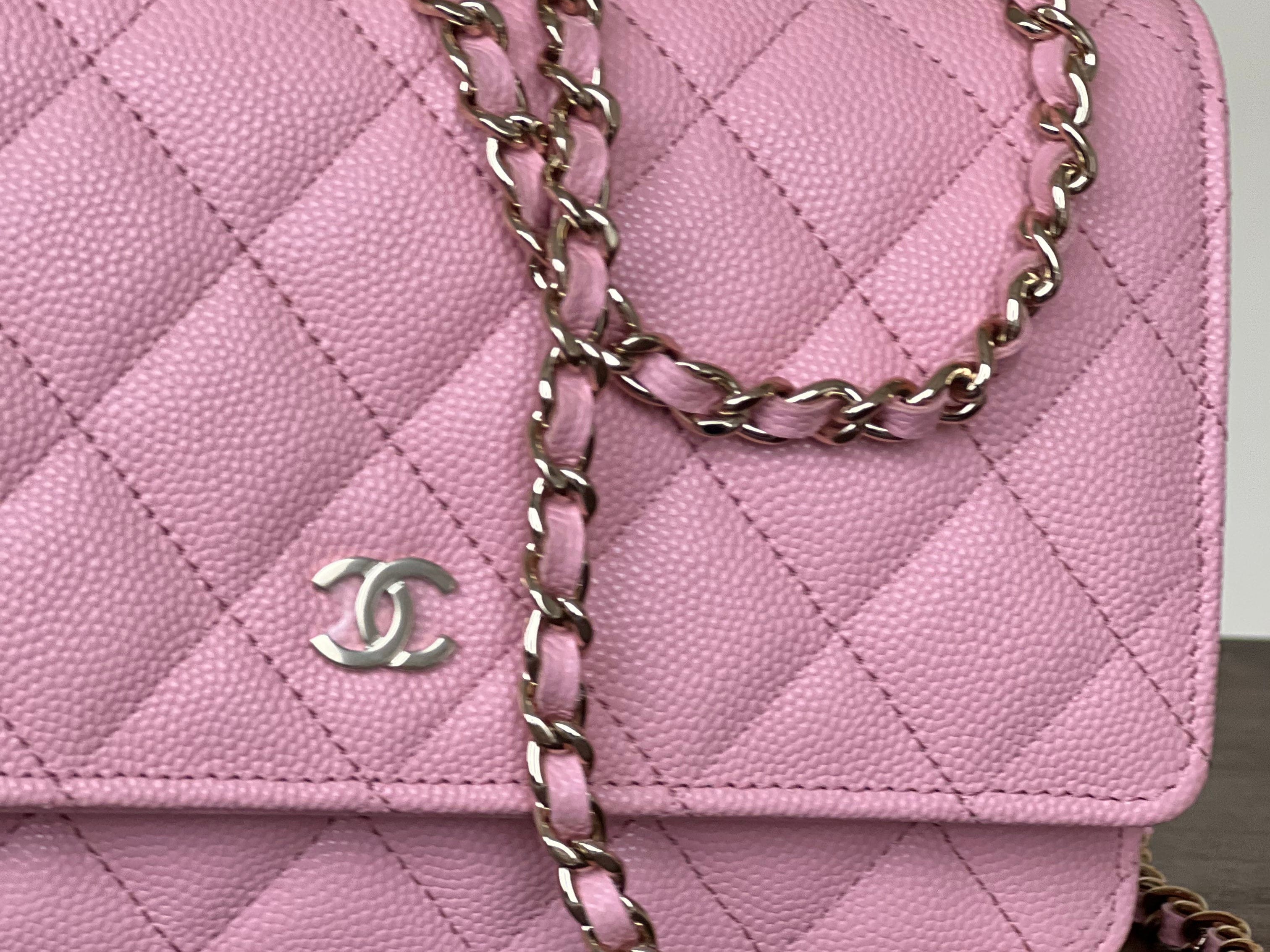 Chanel Handbag 22C LIGHT PINK CAVIAR QUILTED WALLET ON CHAIN LGHW (WOC) - Redeluxe