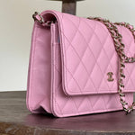 Chanel Handbag 22C LIGHT PINK CAVIAR QUILTED WALLET ON CHAIN LGHW (WOC) - Redeluxe