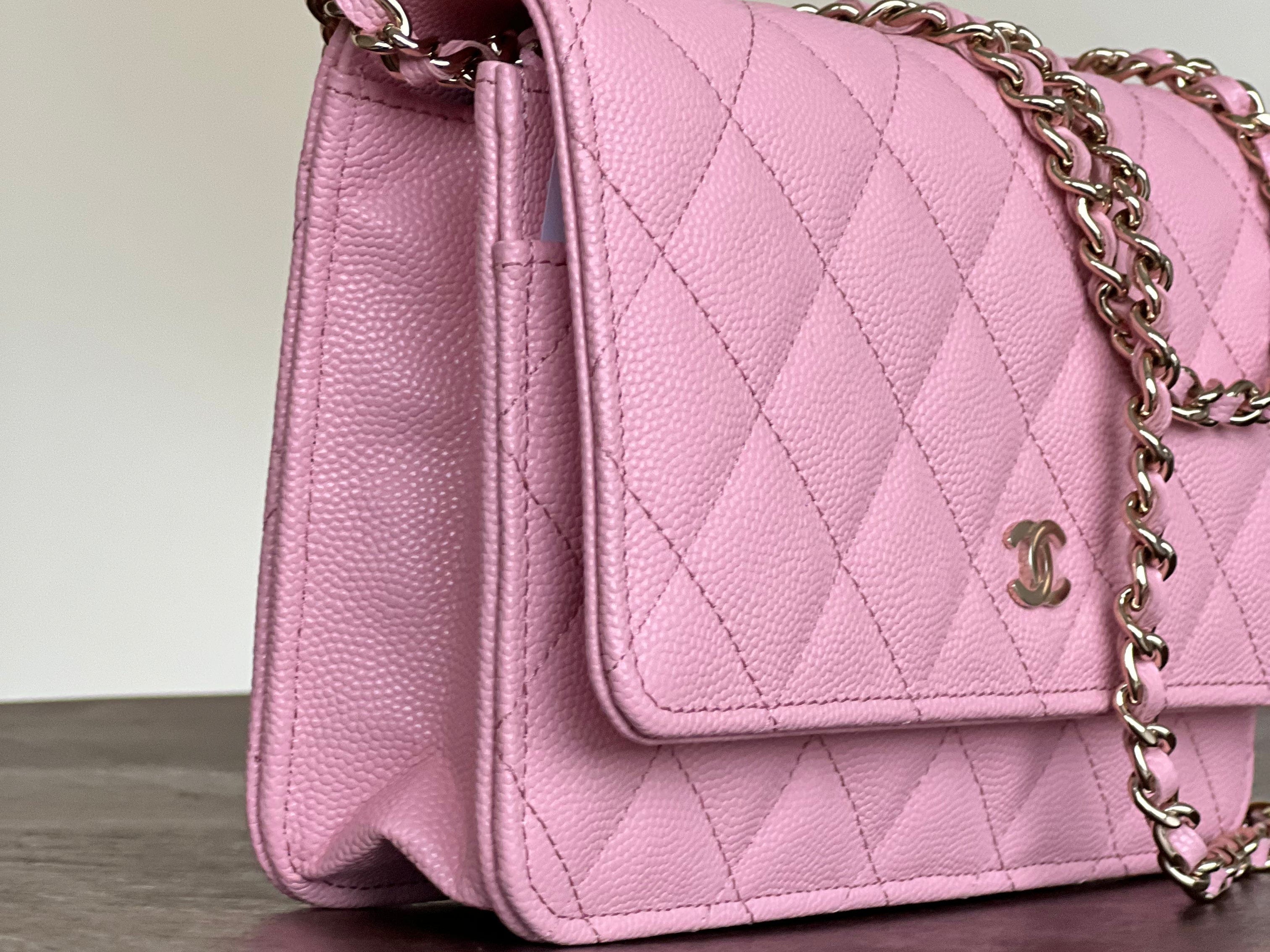 Chanel Handbag 22C LIGHT PINK CAVIAR QUILTED WALLET ON CHAIN LGHW (WOC) - Redeluxe