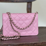 Chanel Handbag 22C LIGHT PINK CAVIAR QUILTED WALLET ON CHAIN LGHW (WOC) - Redeluxe