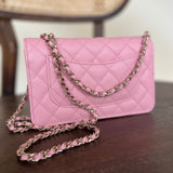 Chanel Handbag 22C LIGHT PINK CAVIAR QUILTED WALLET ON CHAIN LGHW (WOC) - Redeluxe