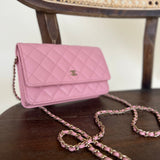 Chanel Handbag 22C LIGHT PINK CAVIAR QUILTED WALLET ON CHAIN LGHW (WOC) - Redeluxe