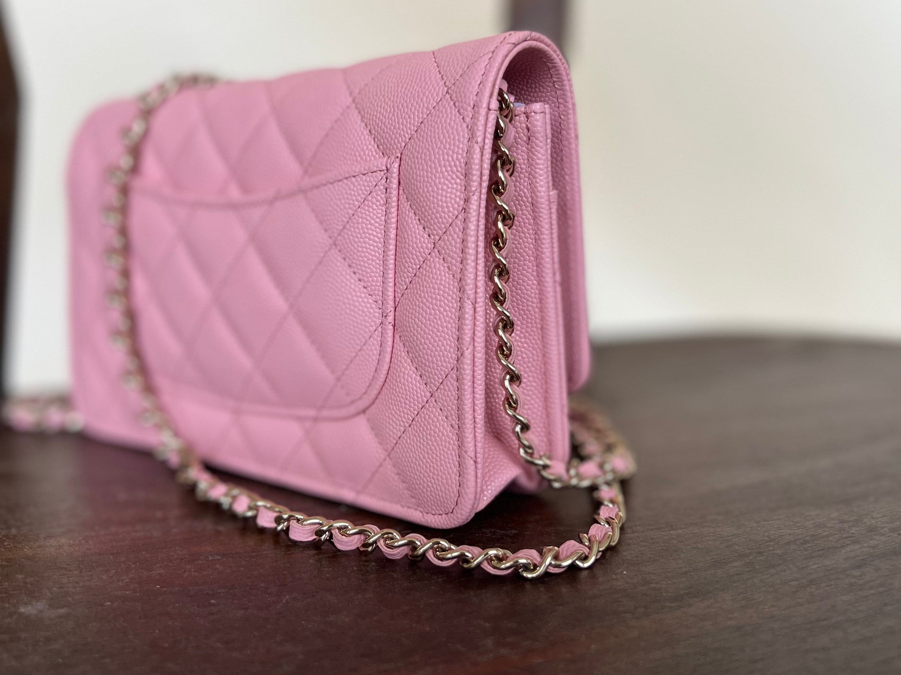 Chanel Handbag 22C LIGHT PINK CAVIAR QUILTED WALLET ON CHAIN LGHW (WOC) - Redeluxe