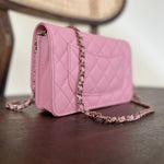 Chanel Handbag 22C LIGHT PINK CAVIAR QUILTED WALLET ON CHAIN LGHW (WOC) - Redeluxe