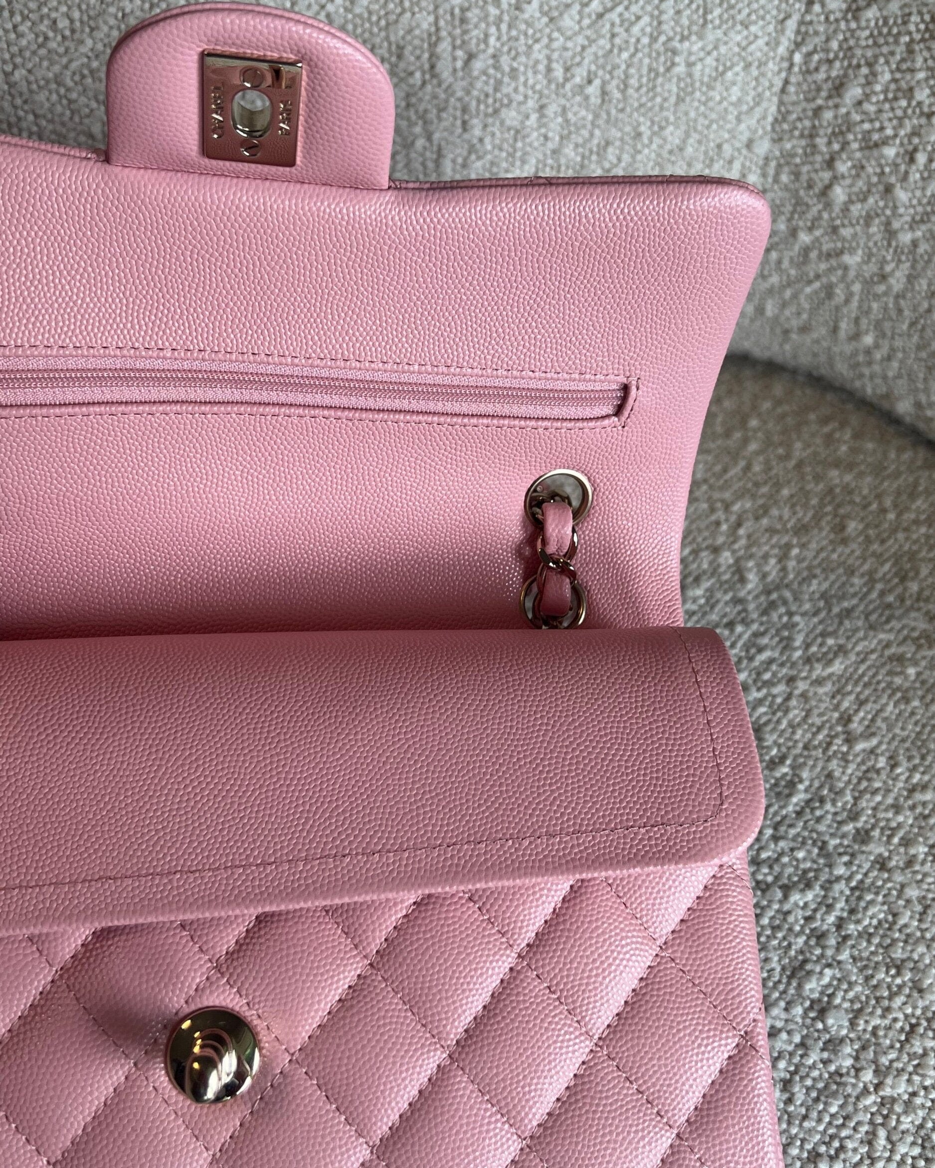 CHANEL Handbag 22C Sakura Pink Caviar Quilted Classic Flap Small LGHW - Redeluxe