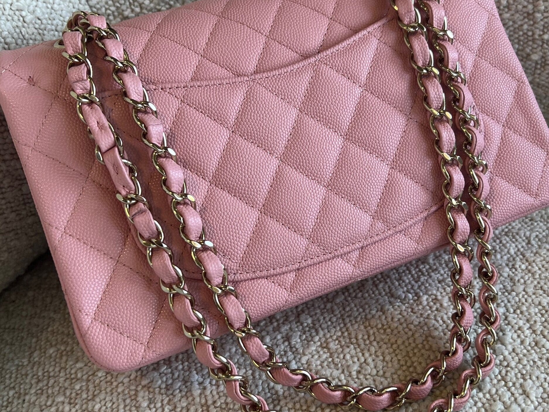 CHANEL Handbag 22C Sakura Pink Caviar Quilted Classic Flap Small LGHW - Redeluxe