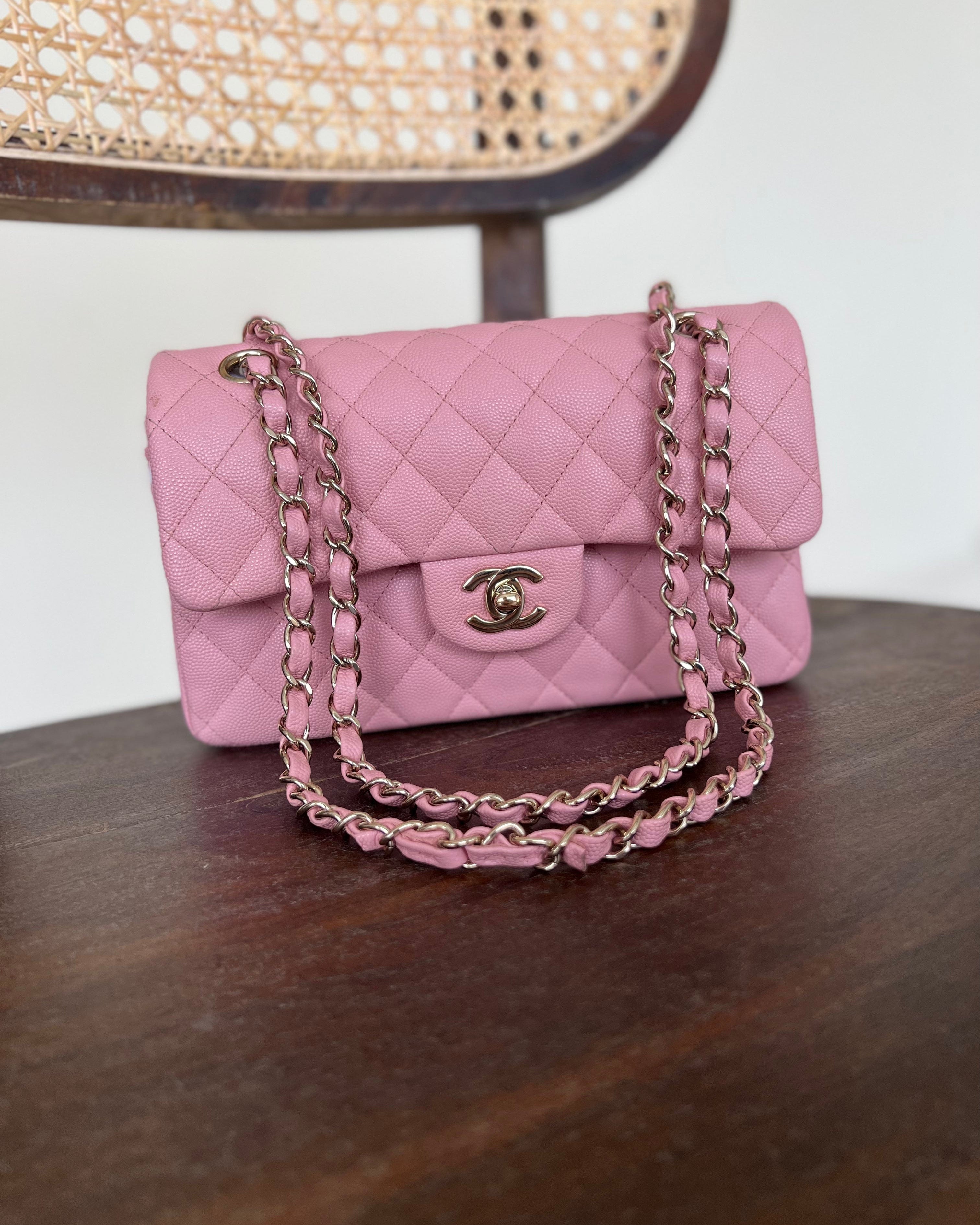 CHANEL Handbag 22C Sakura Pink Caviar Quilted Classic Flap Small LGHW - Redeluxe