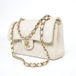 CHANEL Handbag 22C White Caviar Quilted Classic Flap Small Light Gold Hardware - Redeluxe