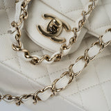 CHANEL Handbag 22C White Caviar Quilted Classic Flap Small Light Gold Hardware - Redeluxe