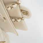 CHANEL Handbag 22C White Caviar Quilted Classic Flap Small Light Gold Hardware - Redeluxe