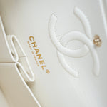 CHANEL Handbag 22C White Caviar Quilted Classic Flap Small Light Gold Hardware - Redeluxe