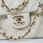 CHANEL Handbag 22C White Caviar Quilted Classic Flap Small Light Gold Hardware - Redeluxe