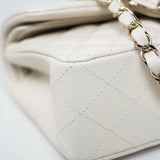 CHANEL Handbag 22C White Caviar Quilted Classic Flap Small Light Gold Hardware - Redeluxe