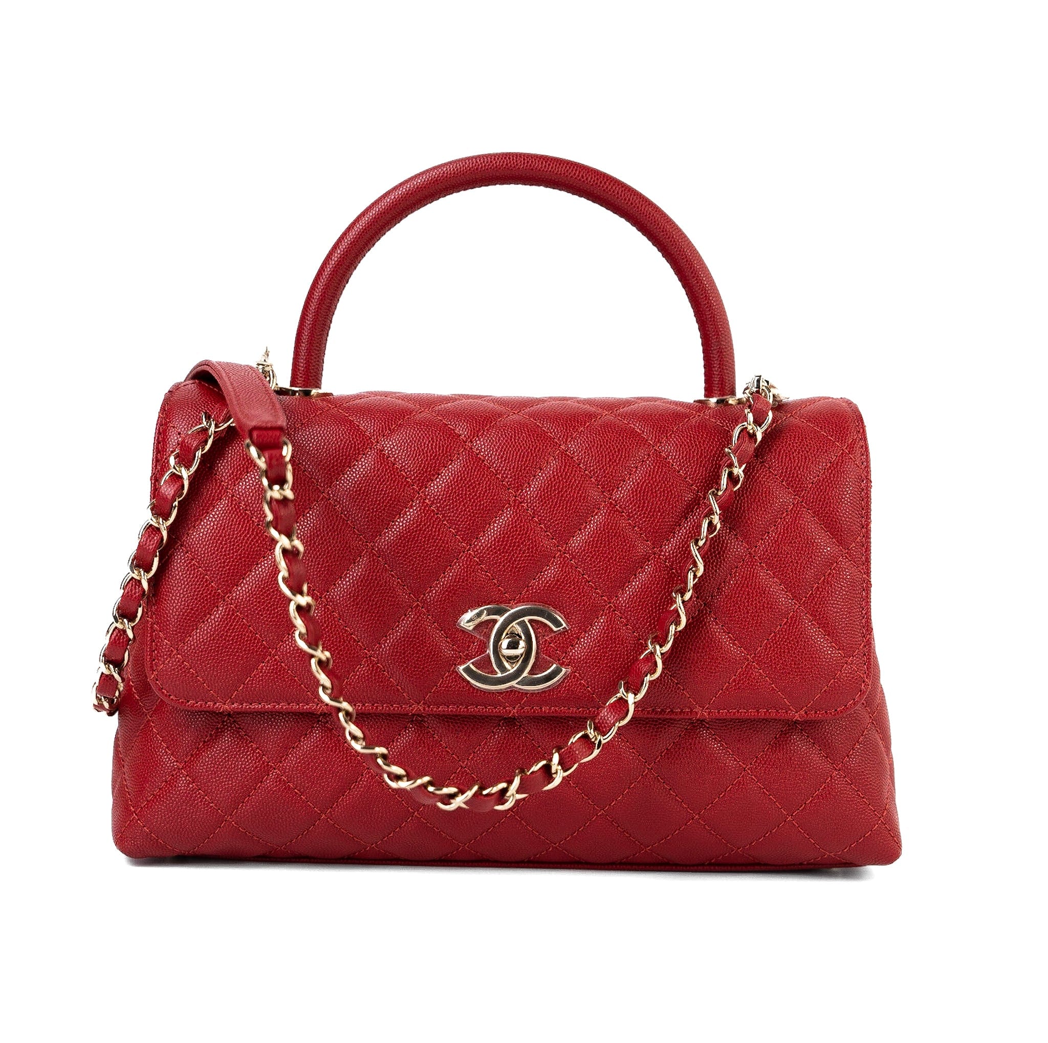 Exclusive 22K Red Caviar Quilted Coco Handle Handbag Buy CHANEL Luxury Bags SALE at REDELUXE