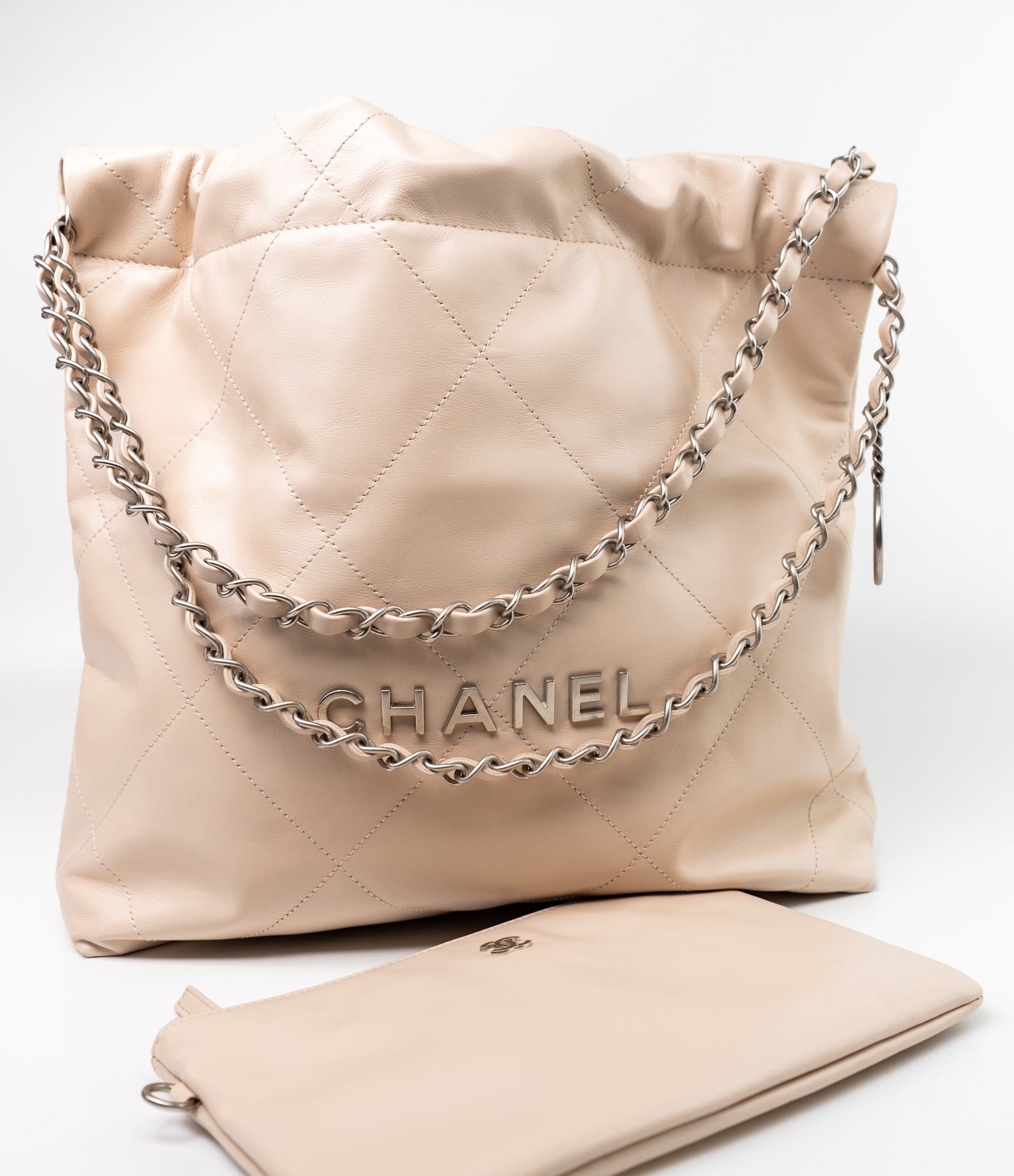 CHANEL Handbag 22P Ecru (nude) Small Calfskin Quilted 22 Bag - Redeluxe