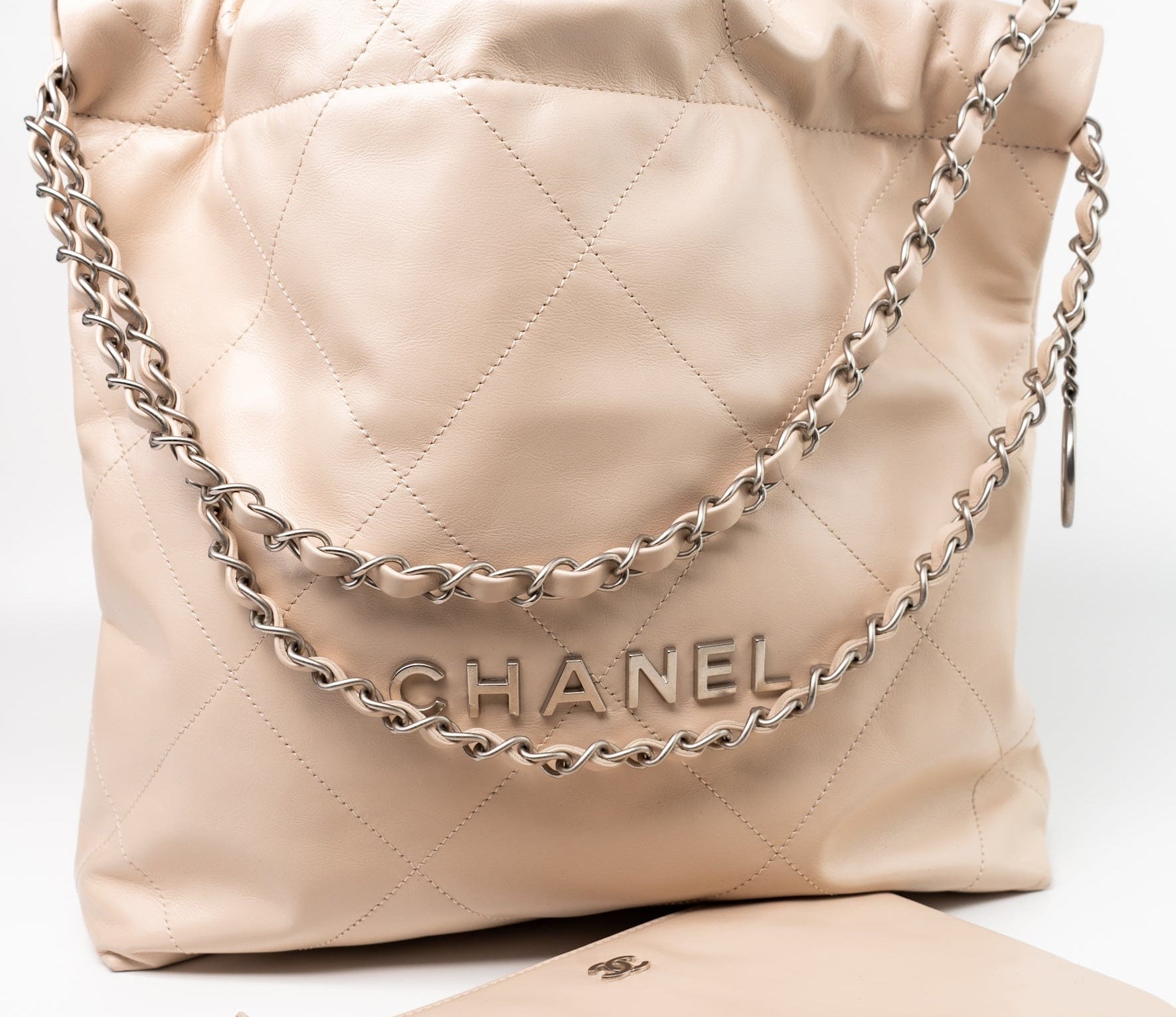 CHANEL Handbag 22P Ecru (nude) Small Calfskin Quilted 22 Bag - Redeluxe