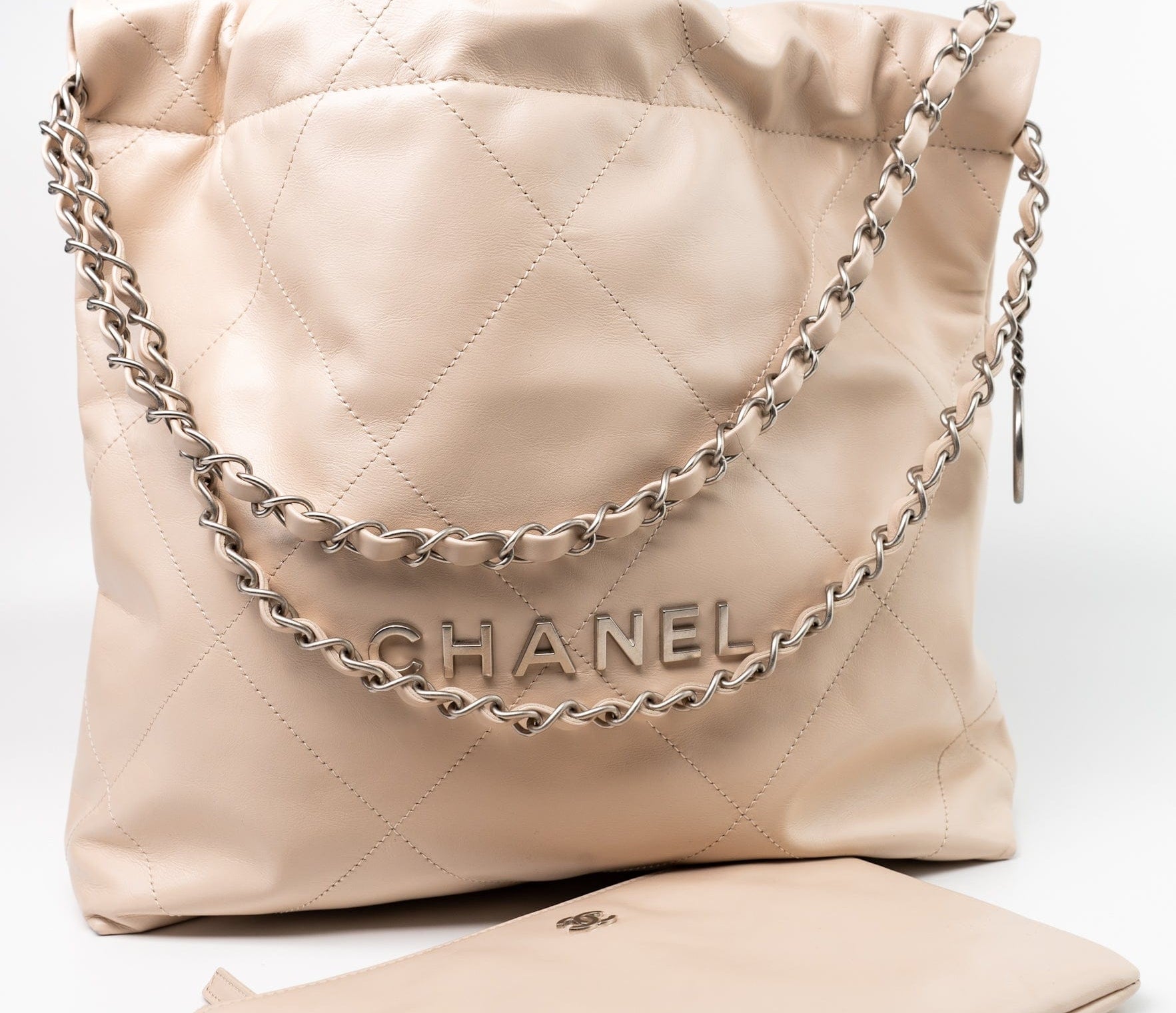 CHANEL Handbag 22P Ecru (nude) Small Calfskin Quilted 22 Bag - Redeluxe