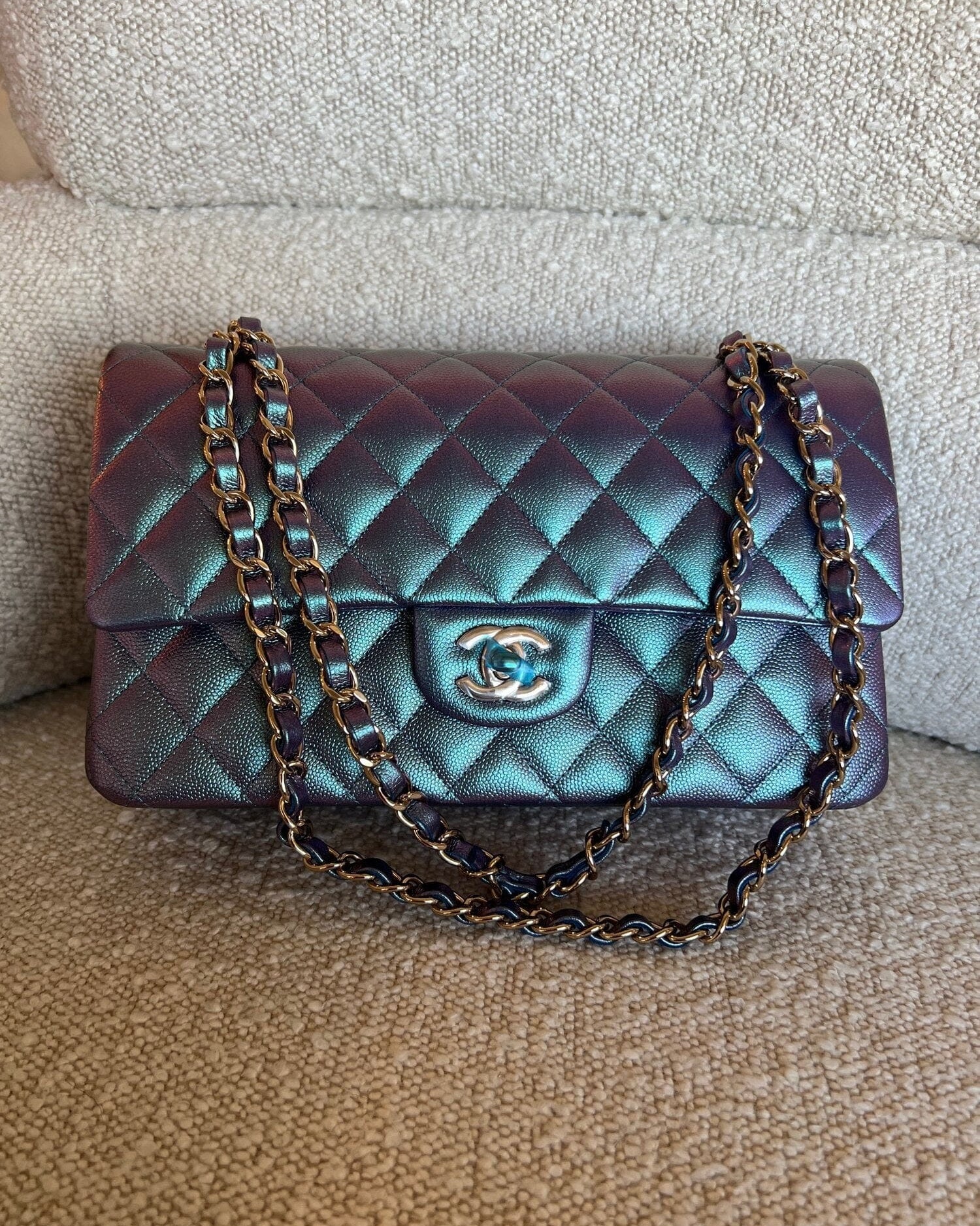 CHANEL Handbag 22P Iridescent Purple Caviar Quilted Medium Double Flap - Redeluxe