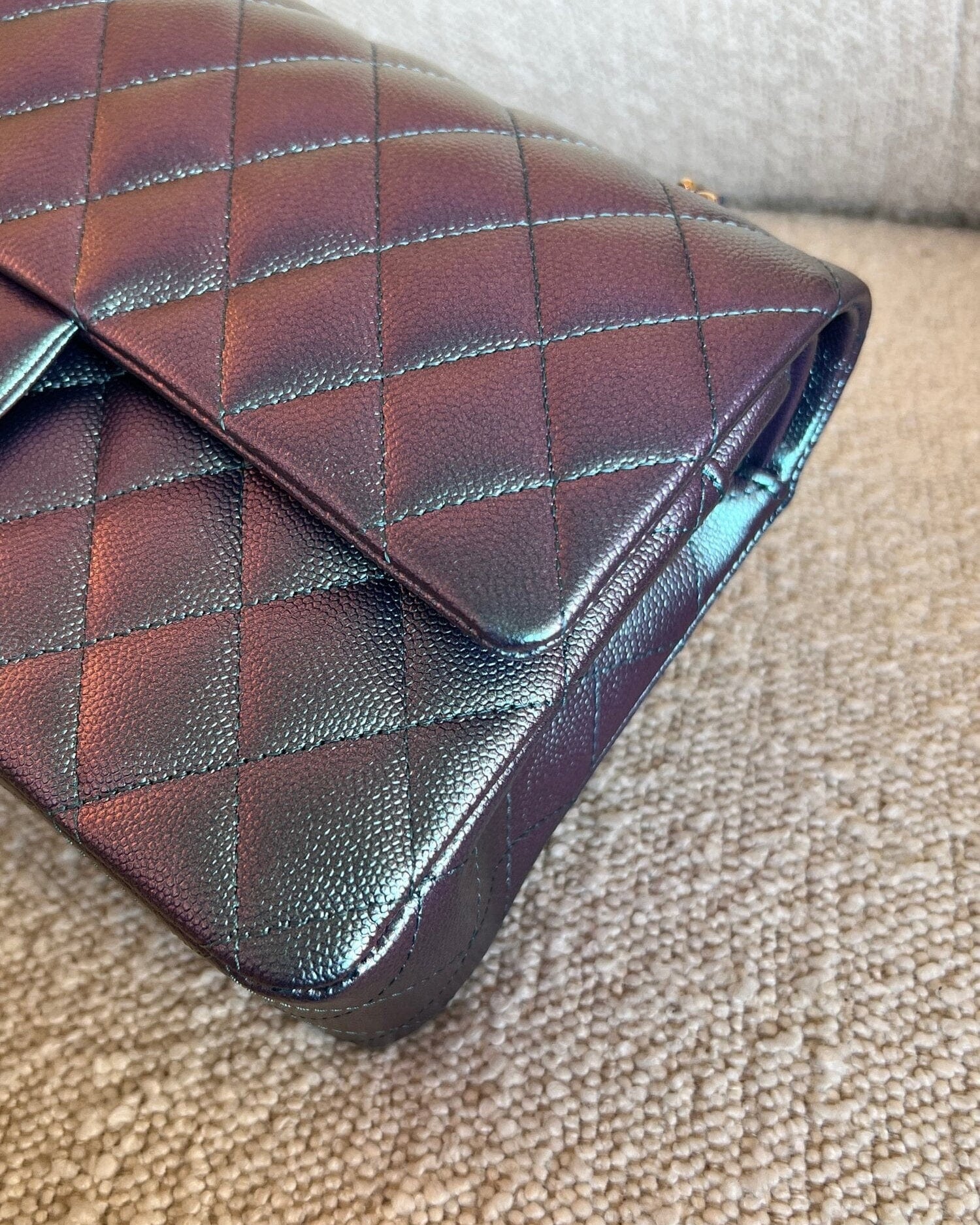 CHANEL Handbag 22P Iridescent Purple Caviar Quilted Medium Double Flap - Redeluxe