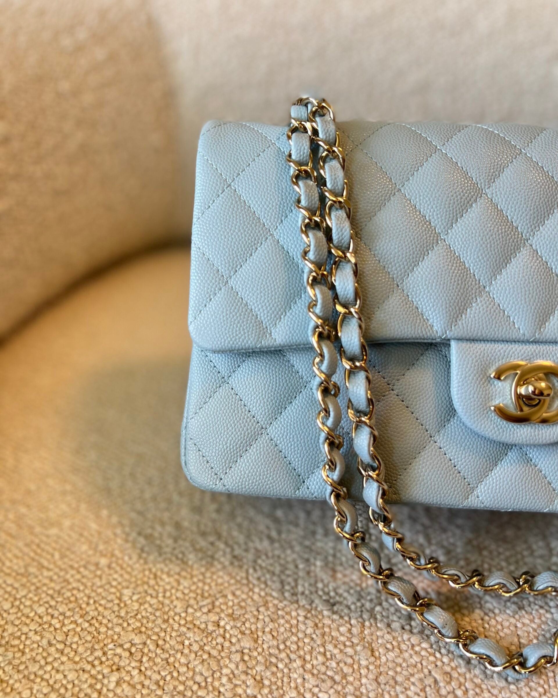 CHANEL Handbag 22P Light Blue Caviar Quilted Classic Flap Medium LGHW - Redeluxe