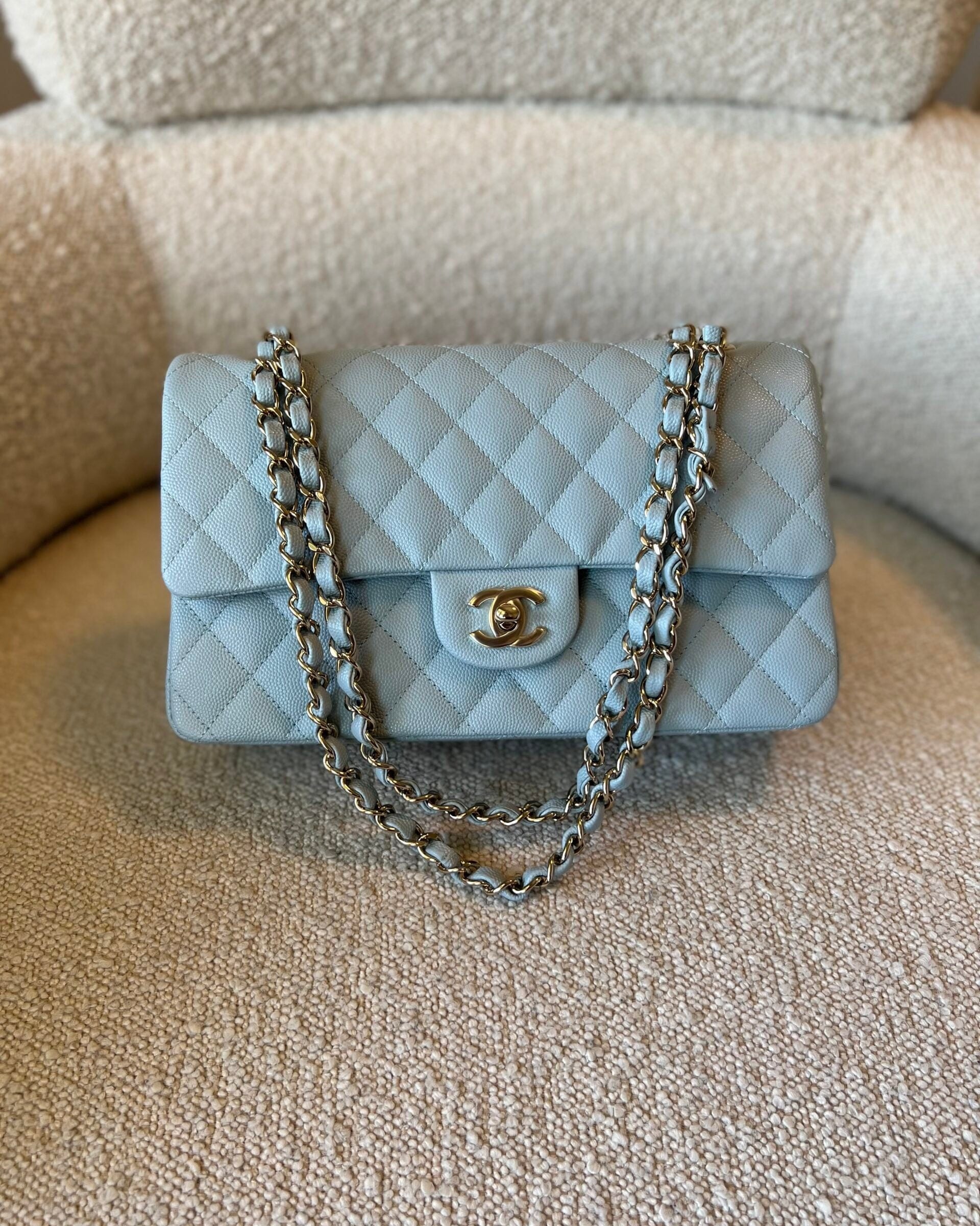 CHANEL Handbag 22P Light Blue Caviar Quilted Classic Flap Medium LGHW - Redeluxe