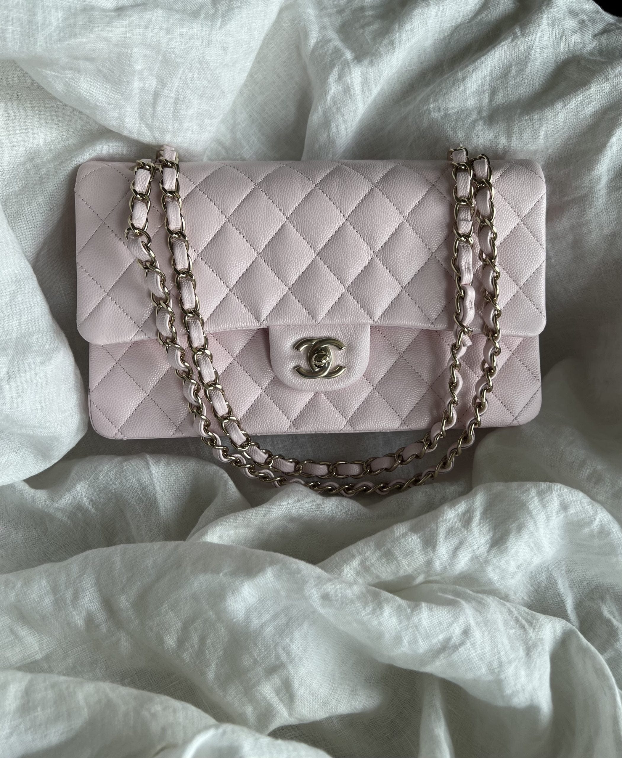 CHANEL Handbag 22P Light Pink Caviar Quilted Classic Flap Medium LGHW - Redeluxe