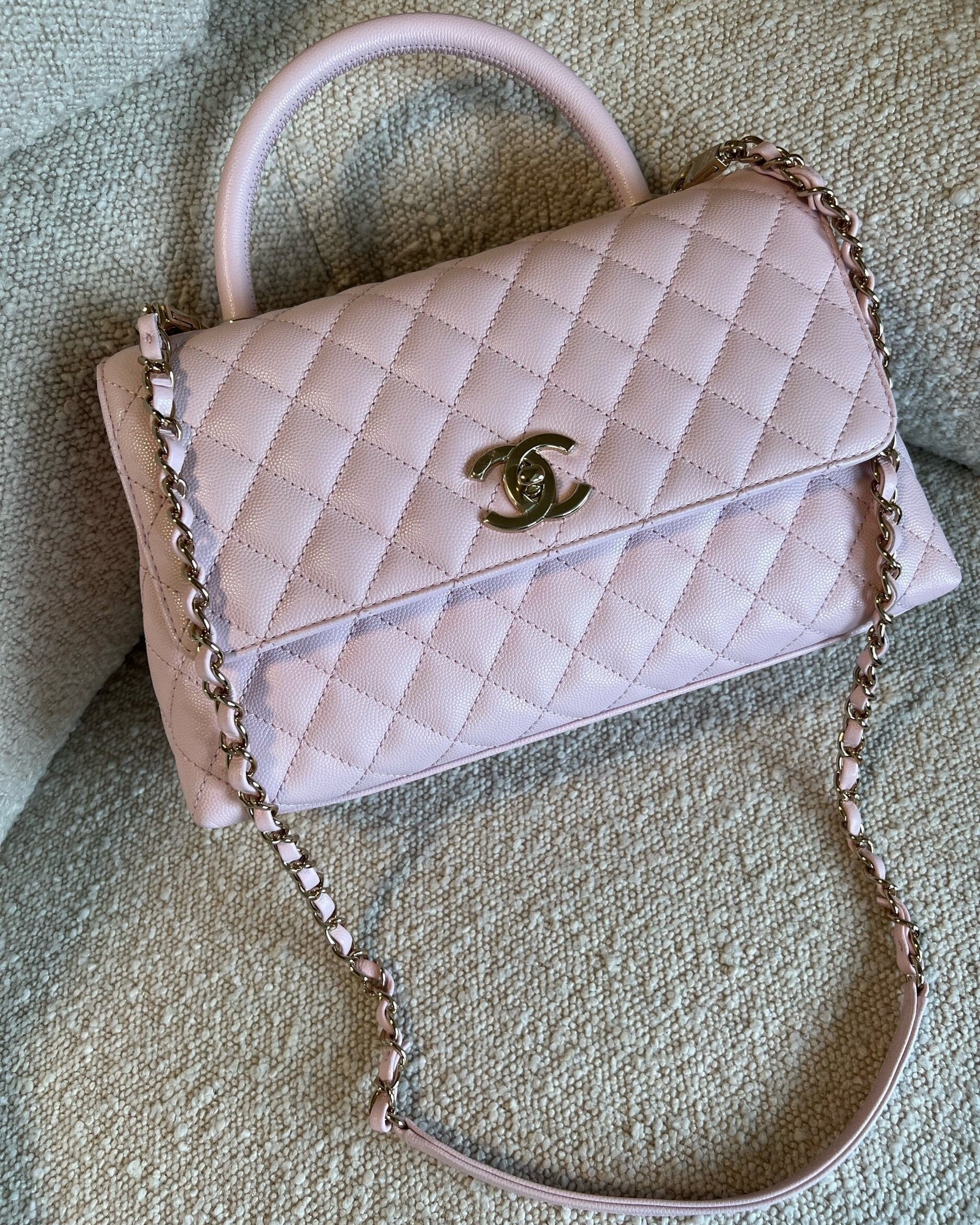 CHANEL Handbag 22P Light Pink Caviar Quilted Coco Handle Medium LGHW - Redeluxe