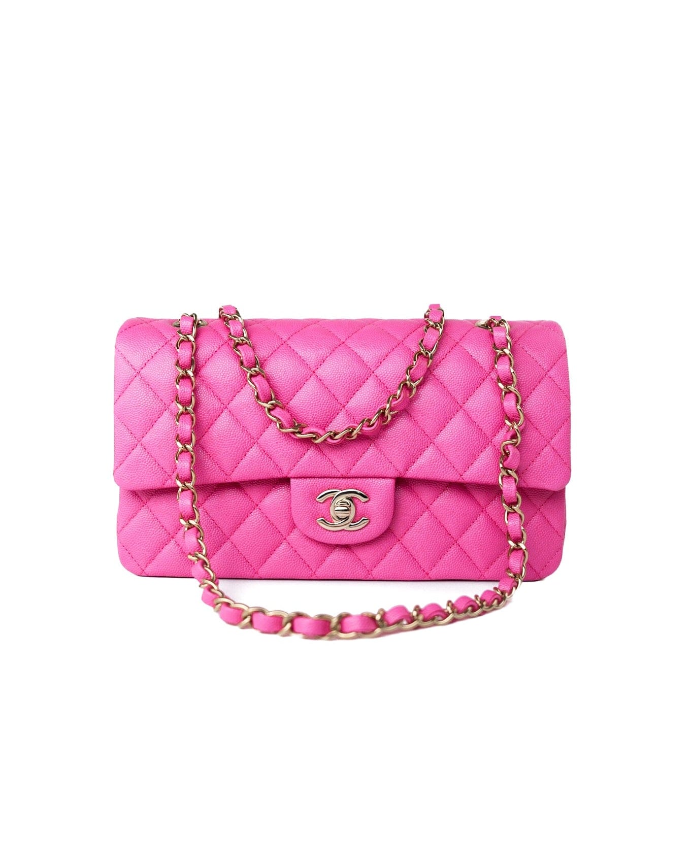 CHANEL Handbag 22P Pink Caviar Quilted Classic Flap Medium Light Gold Hardware - Redeluxe