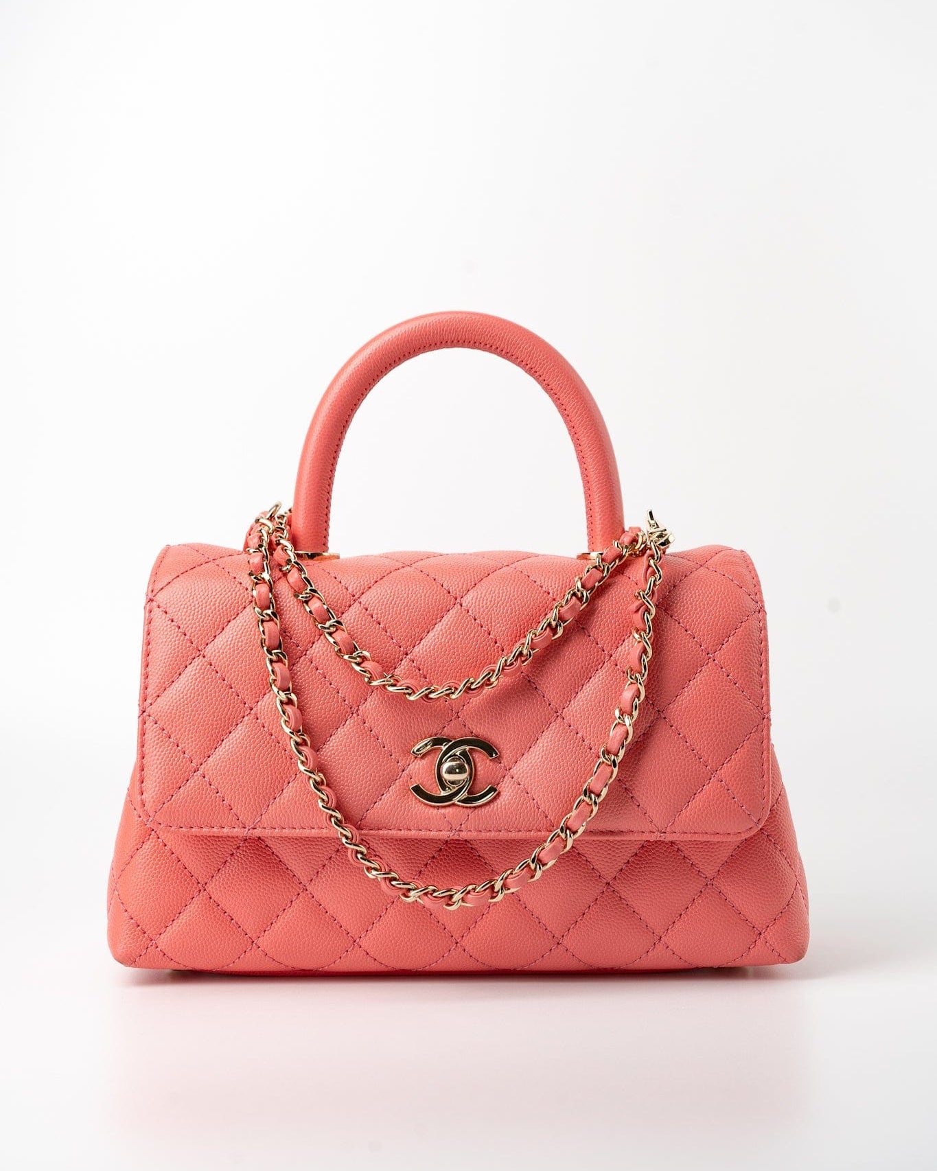 CHANEL Handbag 22P Pink Caviar Quilted Coco Handle Small LGHW - Redeluxe