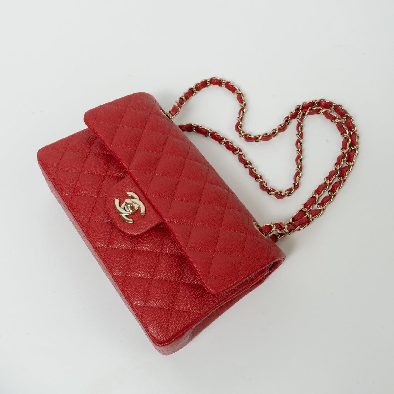 CHANEL Handbag 22P Red Caviar Quilted Classic Flap Small LGHW - Redeluxe