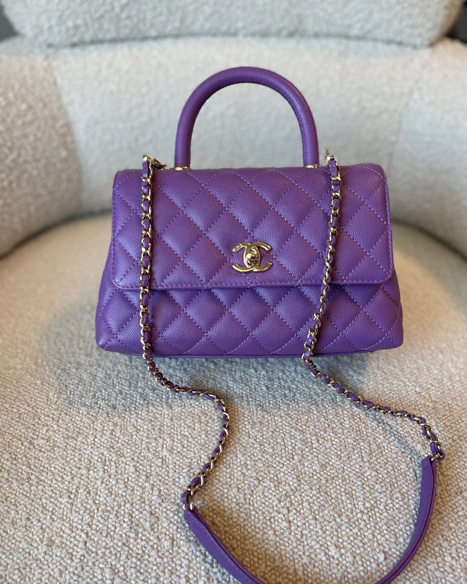 CHANEL Handbag 22P Violet Caviar Coco Handle Small LGHW - Redeluxe