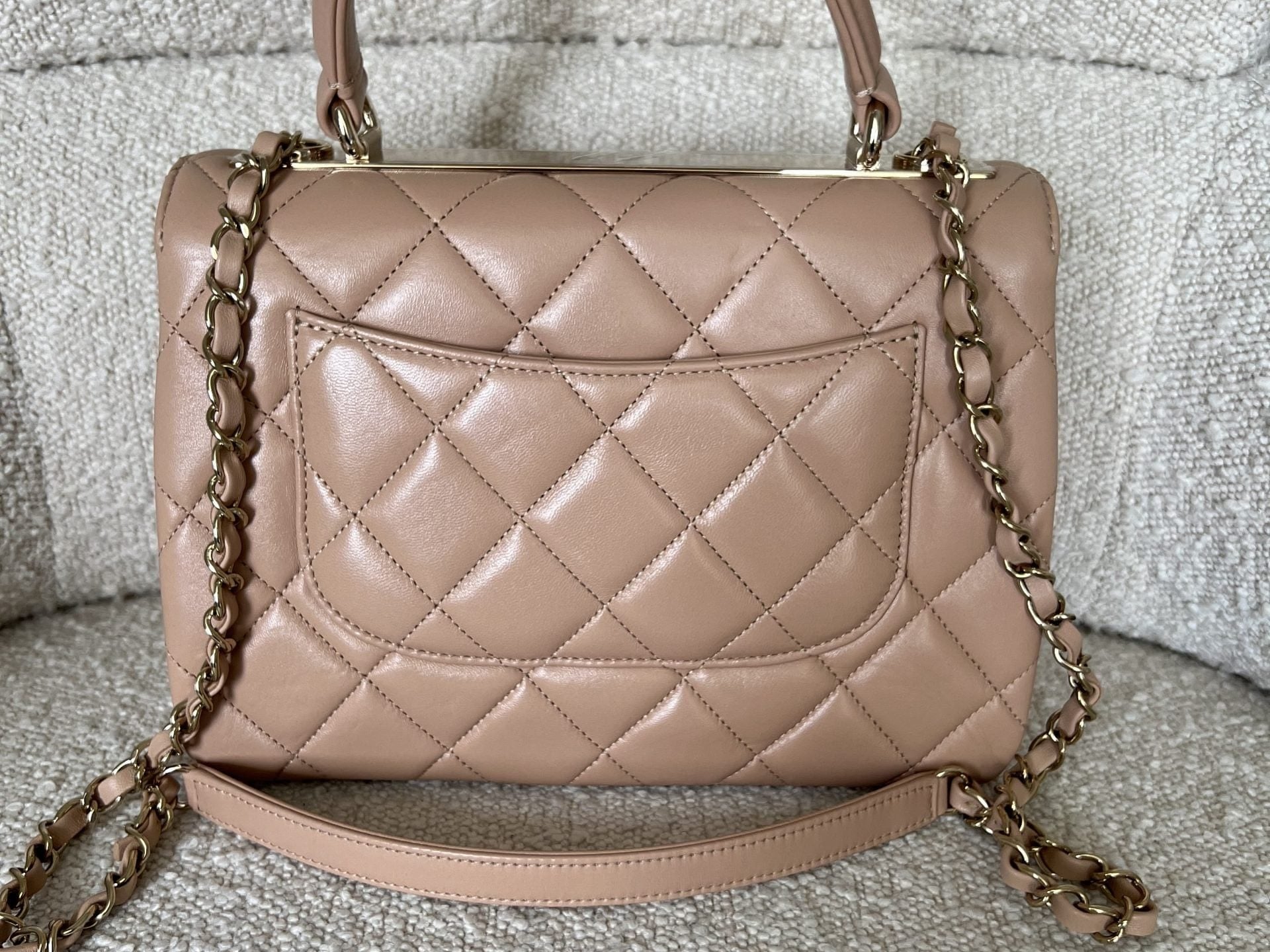 CHANEL Handbag 22S Beige Lambskin Quilted Trendy CC Light Gold Hardware - Redeluxe