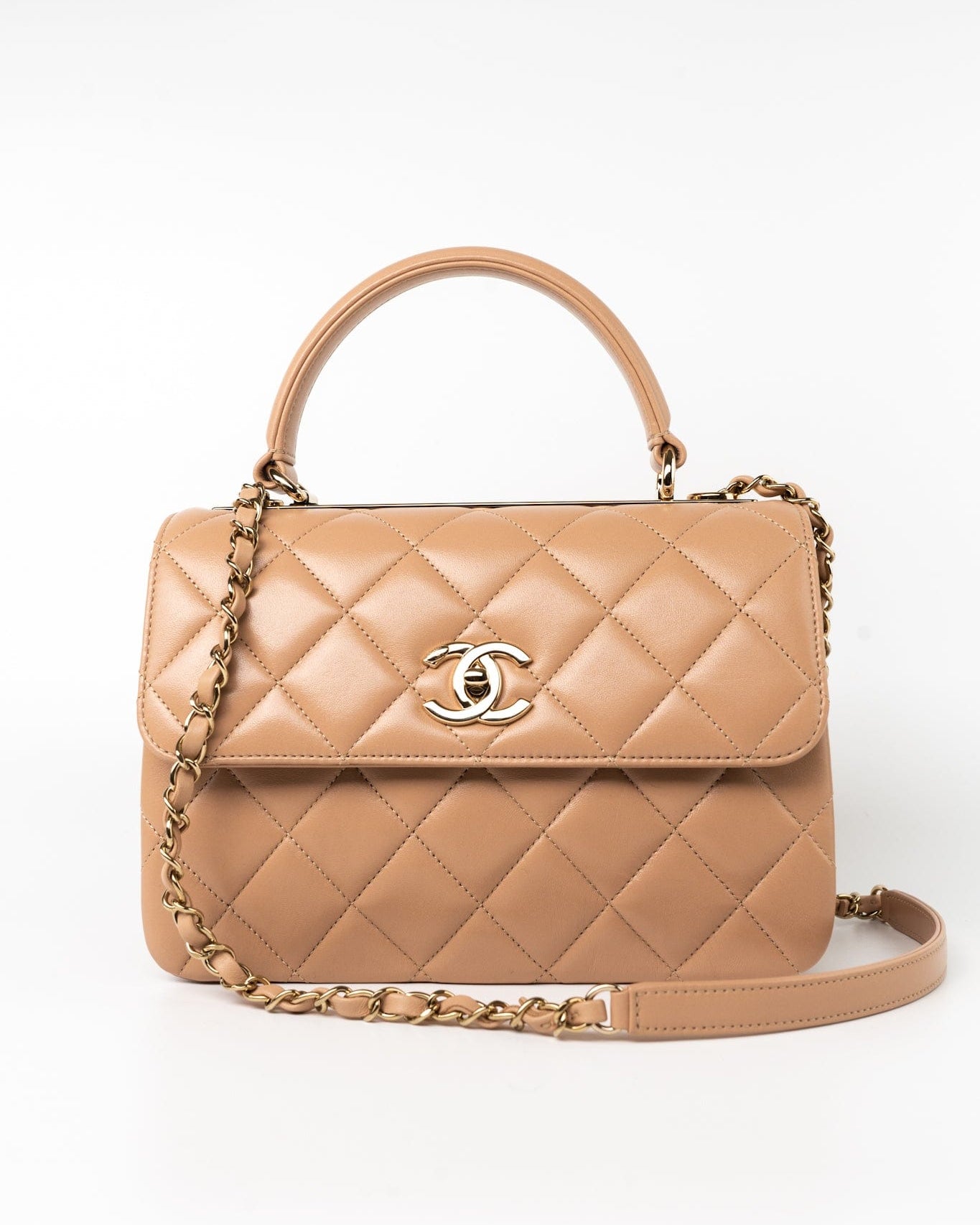 CHANEL Handbag 22S Beige / Light Caramel Lambskin Quilted Trendy CC Small Light Gold Hardware - Redeluxe