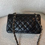 CHANEL Handbag 22S Black Lambskin Quilted Mini Rectangular Single Flap Light Gold Hardware - Redeluxe