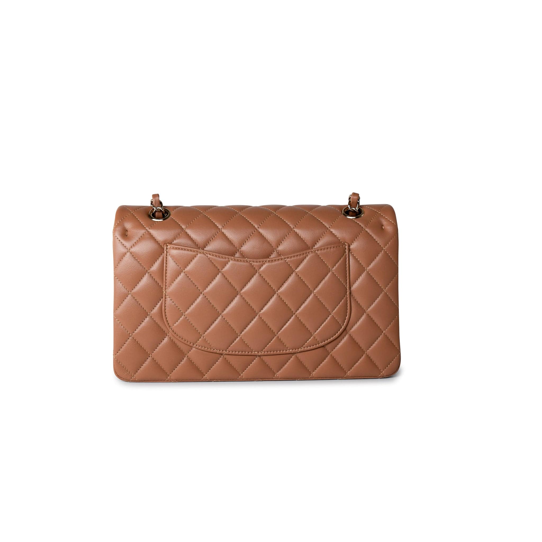 CHANEL Handbag 22S Caramel Lambskin Quilted Medium Classic Flap Light Gold Hardware - Redeluxe