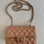 CHANEL Handbag 22S Caramel Mini Rectangular Lambskin Quilted LGHW - Redeluxe