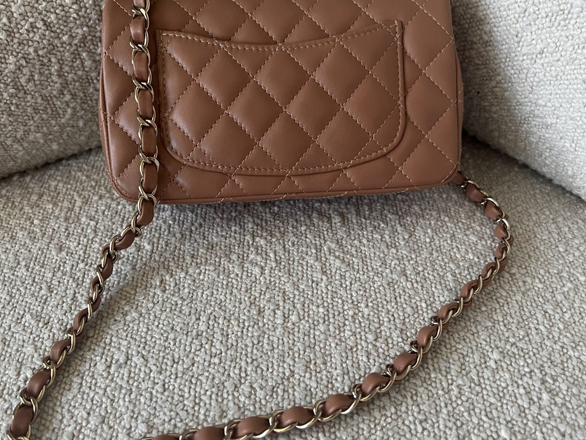 CHANEL Handbag 22S Caramel Mini Rectangular Lambskin Quilted LGHW - Redeluxe