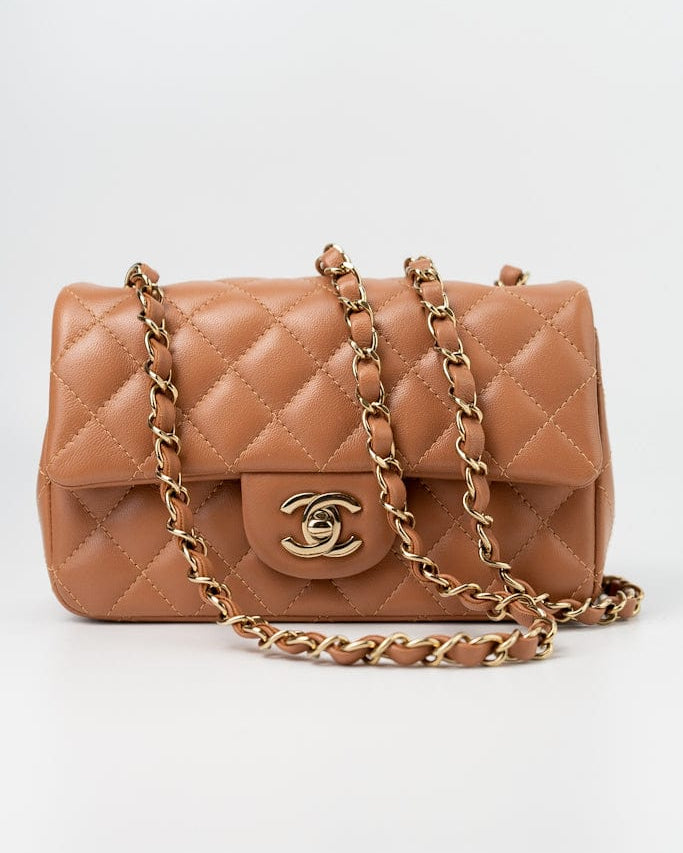 CHANEL Handbag 22S Caramel Mini Rectangular Lambskin Quilted LGHW - Redeluxe