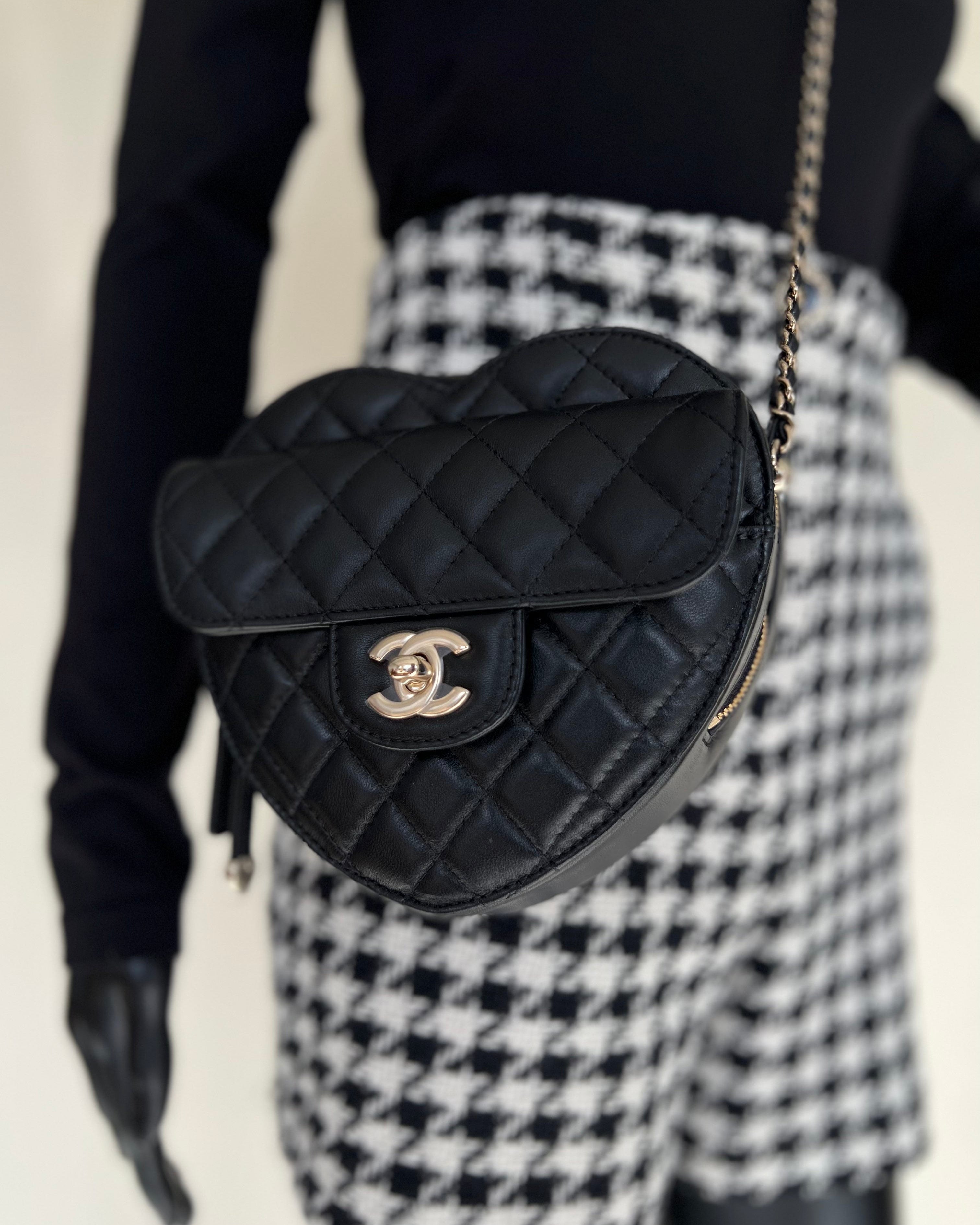 CHANEL Handbag 22S CC In Love Black Lambskin Quilted Large Heart Bag LGHW - Redeluxe